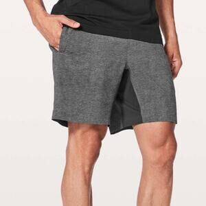 Lululemon T.H.E. Short *Linerless 7" in Heathered Texture Printed Grey Deep Coal